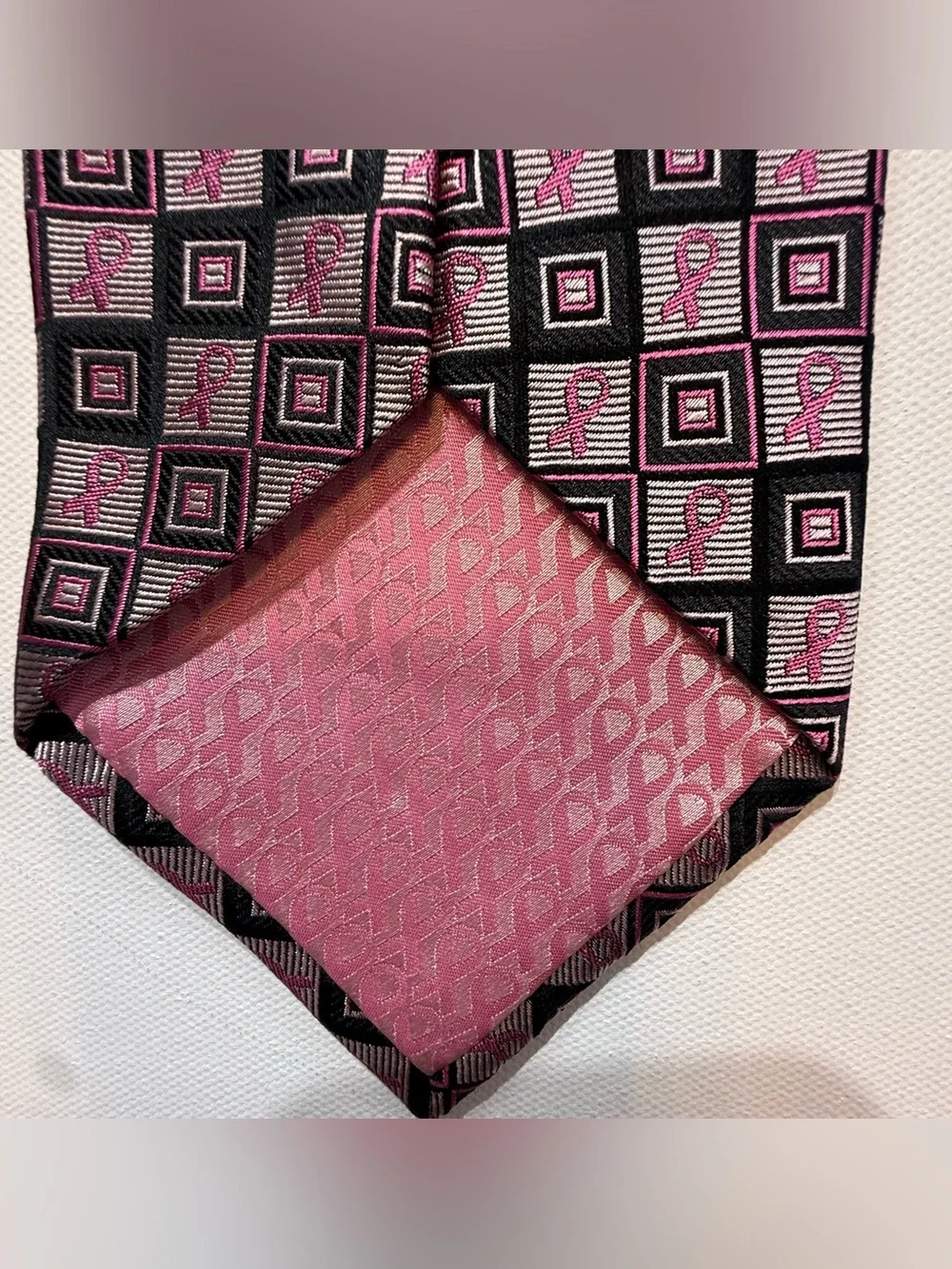 Diane Katzman Real Men Wear Pink Silk Breast Cancer Ribbon Necktie